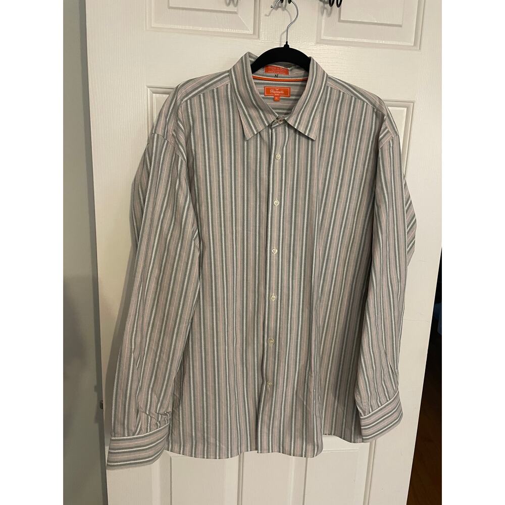 Faconnable Mens XL Button Up Shirt All Cotton Striped Multicolor Long Sleeve